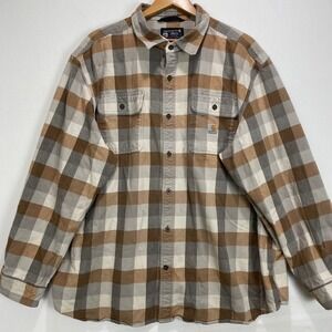 Carhartt Loose Fit Plaid Flannel Shirt Men's XXL Long Sleeve Button Up brown‎